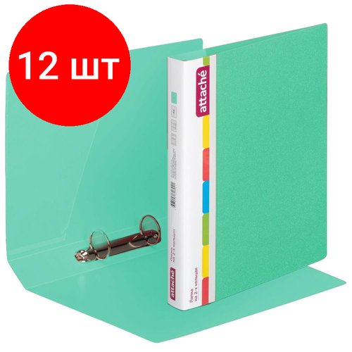 Комплект 12 штук, Папка на 2-х кольцах пласт Attache Diagonal зеленый