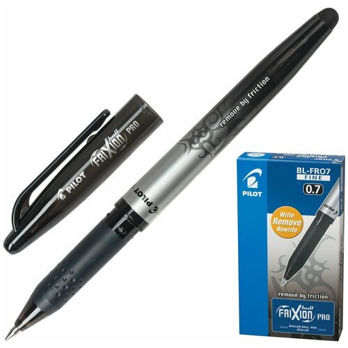 Ручка стираемая гелевая с грипом PILOT 'Frixion Pro', черная, корпус с печатью, линия письма 0,35 мм, BL-FRO-7