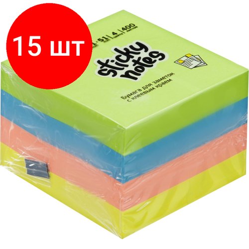 Комплект 15 штук, Стикеры Attache Selection куб 51х51, неон-2 4 цвета 400 л