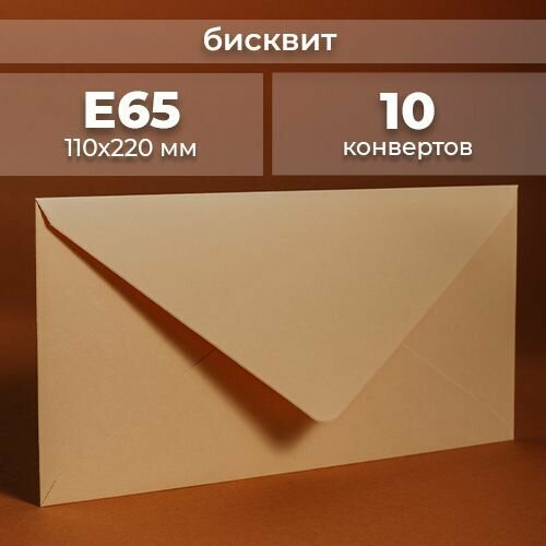 Набор конвертов для денег Е65 (110х220мм)/ Конверты подарочные из дизайнерской бумаги бежевый 10 шт.