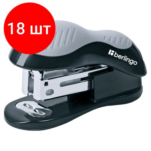 Комплект 18 шт, Мини-степлер №24/6, 26/6 Berlingo 'Office Soft' до 15л, черный