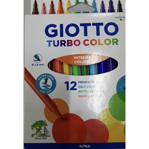 Набор фломастеров цветных Giotto Turbo Color, на водной основе, 2.8 мм, картонная коробка 12 цветов