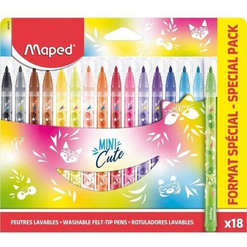 Maped Фломастеры 18 цветов Maped MINI CUTE, смываемые, декорированные, картонная упаковка