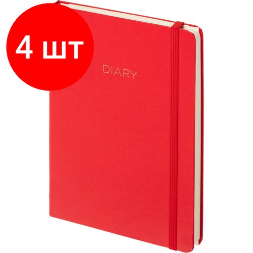 Комплект 4 штук, Ежедневник недатированный красный, А5 136 л, Diary, ATTACHE