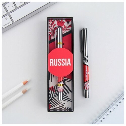 Ручка металл с колпачком 'Russia', фурнитура серебро,1.0 мм 7668623
