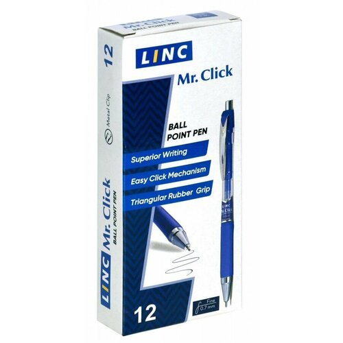 Ручка шариковая автоматическая Linc Mr. Click (0.7мм, синий цвет чернил, игольчатый наконечник) 12шт.