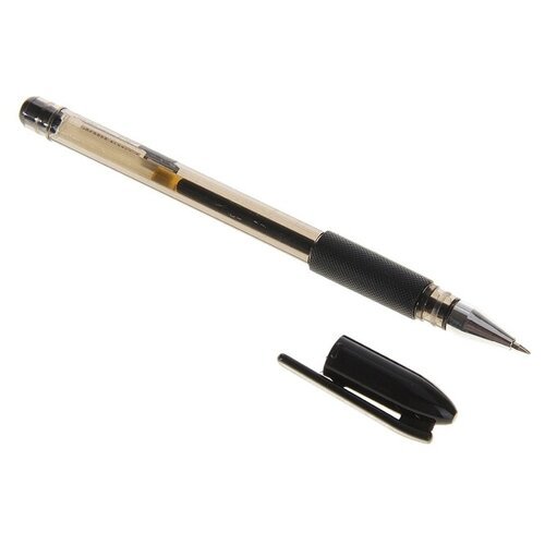 Ручка гелевая, 0.5 мм, чёрный стержень, тонированный корпус, с резиновым держателем, 12 шт.