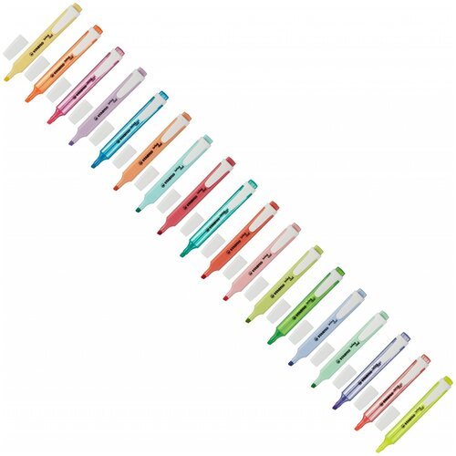 Маркер-текстовыделитель на пластиковой подставке 2-5мм STABILO Swing Cool, 18 цветов: 8 флуоресцентных + 10 пастельных
