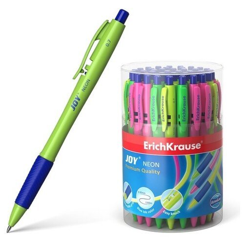 Ручка шариковая автомат ErichKrause JOY Neon, комфортное письмо, синяя