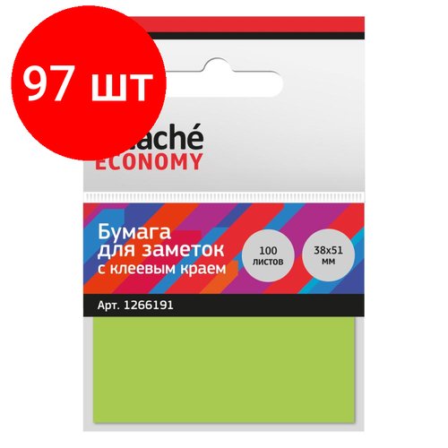 Комплект 97 штук, Стикеры Attache Economy с клеев. краем 38x51 мм,100 лист неоновый зеленый