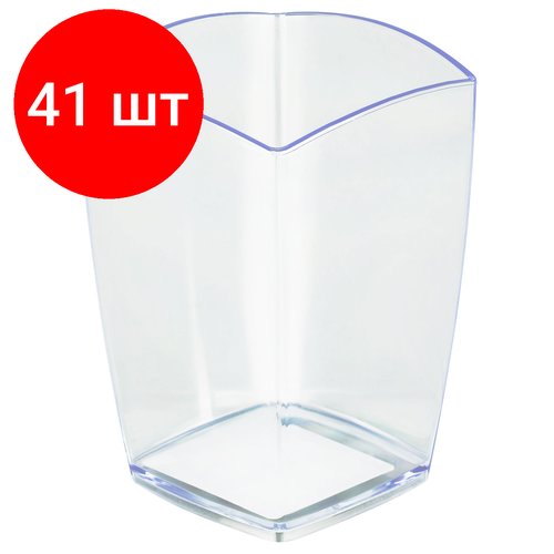 Комплект 41 шт, Подставка-стакан СТАММ 'Тропик', пластиковая, квадратная, прозрачная