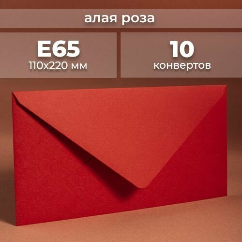 Набор конвертов для денег Е65 (110х220мм)/ Конверты подарочные из дизайнерской бумаги бархатный красный 10 шт.