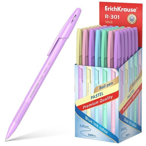 Ручка шариковая ErichKrause R-301 Pastel Stick, синяя, в упаковке 25 шт