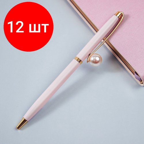Комплект 12 шт, Ручка шариковая автоматическая MESHU 'Pink jewel' синяя, 1.0мм