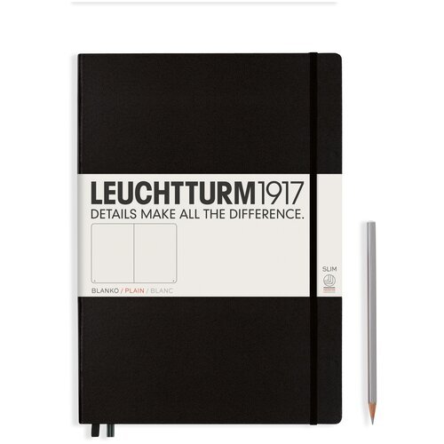 Блокнот Leuchtturm Master Slim A4+ 61л без линовки твердая обложка Черный
