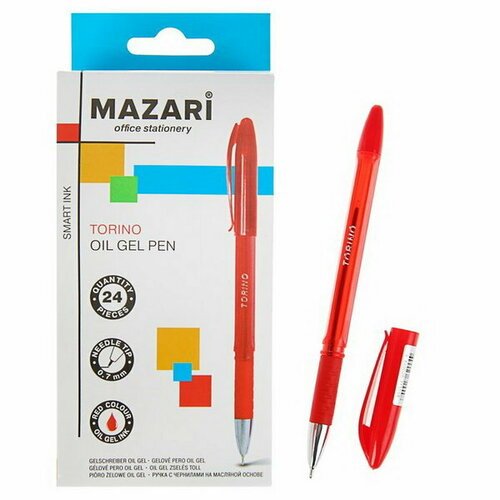Ручка шариковая Torino, 0.7 мм, красная, резиновый упор, на масляной основе, 24 шт.