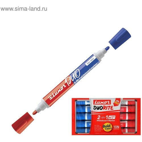Маркер для белых досок Luxor Duorite, 1-3 мм, двусторонний, пулевидный, синий/красный