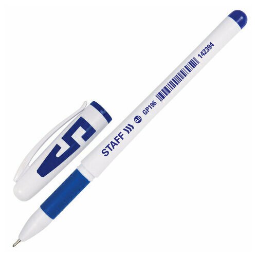 Ручка гелевая с грипом STAFF 'Manager' GP-196, синяя, корпус белый, игольчатый узел 0,5 мм, линия письма 0,35 мм, 142394 - 36 шт.