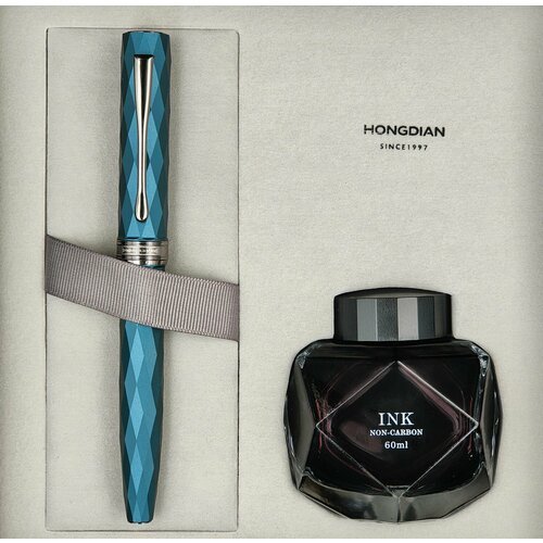 Подарочный набор: перьевая ручка Hongdian N11 (синего цвета, перо EF) с чернилами 60мл.