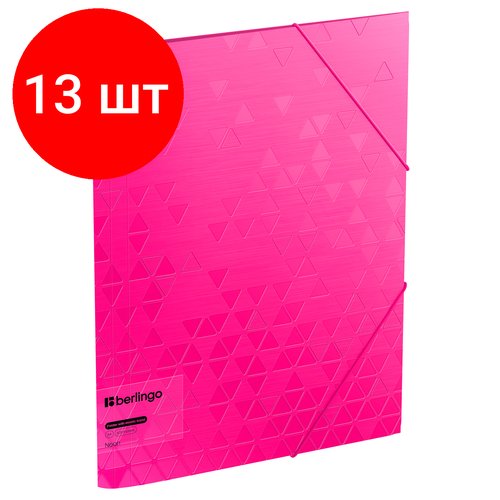 Комплект 13 шт, Папка на резинке Berlingo 'Neon' А4, 600мкм, розовый неон