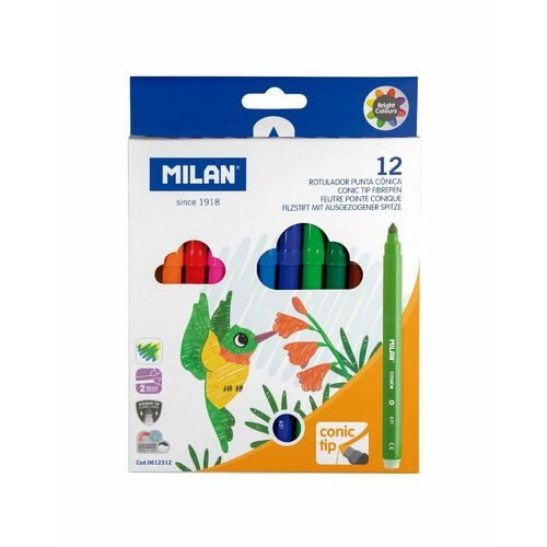 Набор фломастеров MILAN на водной основе 12 цветов в картонной упаковке