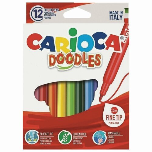 Carioca Фломастеры «Doodles» 12 цветов суперсмываемые