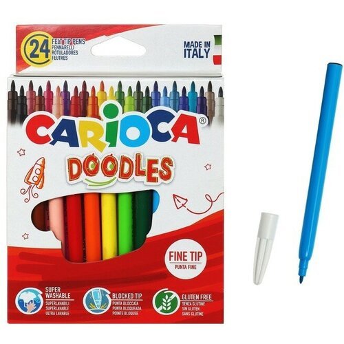Фломастеры 24 цвета, CARIOCA 'Doodles', суперсмываемые, тонкий наконечник, яркие, премиум качество