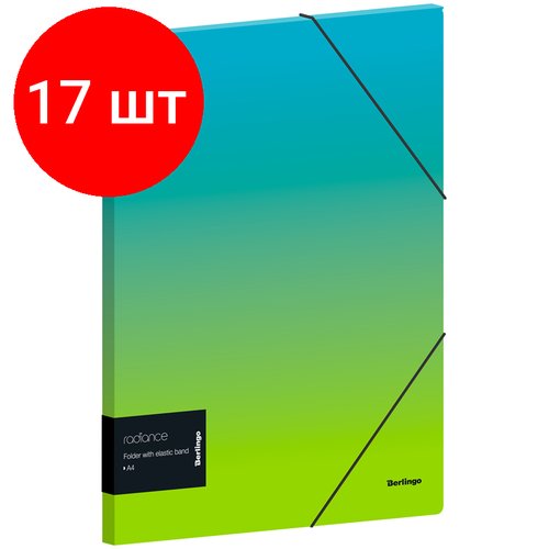 Комплект 17 шт, Папка на резинке Berlingo 'Radiance' А4, 600мкм, голубой/зеленый градиент, с рисунком