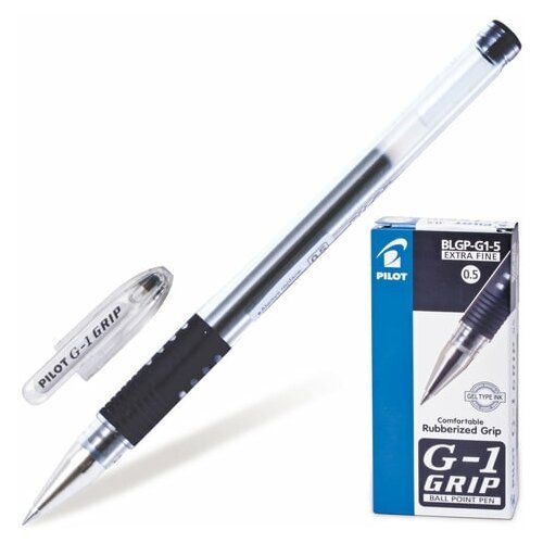 Ручка гелевая с грипом PILOT 'G-1 Grip', черная, корпус прозрачный, узел 0,5 мм, линия письма 0,3 мм, BLGP-G1-5, 2 шт.