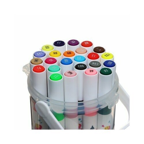 Набор маркеров для скетчинга, 24 цвета, двусторонние, в пластиковом ведерке/боксе/коробке