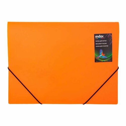 Папка на резинках Index, А4, пластик, 500 мкм, корешок 19 мм, до 200 листов, оранжевая