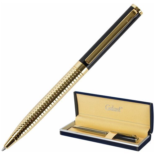 Ручка подарочная шариковая GALANT 'Black Melbourne', корпус золотистый с черным, золотистые детали, пишущий узел 0,7 мм, синяя, 141356