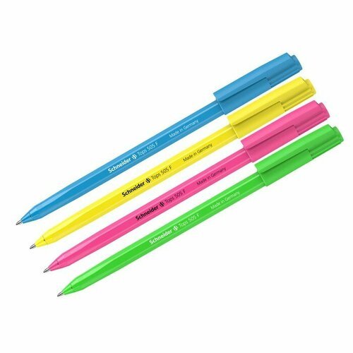 Ручка шариковая Schneider 'Vizz F Neon', узел 0.8 мм, синие чернила, прозрачный корпус, неон микс