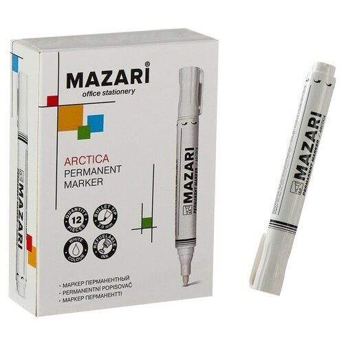 Маркер перманентный Mazari Arcticа, 2.0 мм, белый, перезаправляемый./В упаковке шт: 12