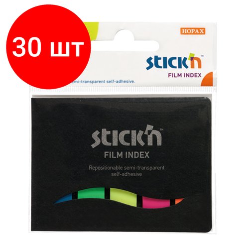Комплект 30 шт, Закладки клейкие HOPAX неоновые, пластиковые, 12х45 мм, 5 цветов х 25 листов, в обложке, европодвес, 21076
