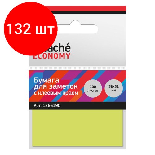 Комплект 132 штук, Стикеры Attache Economy с клеев. краем 38x51 мм, 100 лист неоновый желтый