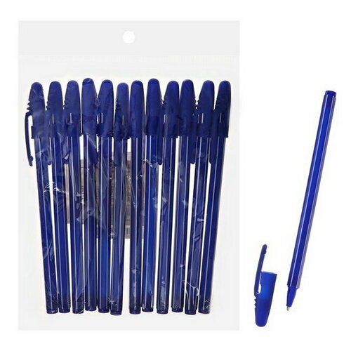 Набор шариковых ручек Calligrata 12 штук, 0.5мм, корпус полоски сине-белые, чернила синие