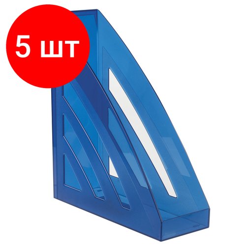 Комплект 5 шт, Лоток вертикальный для бумаг BRAUBERG 'Office style', 245х90х285 мм, тонированный синий, 237282