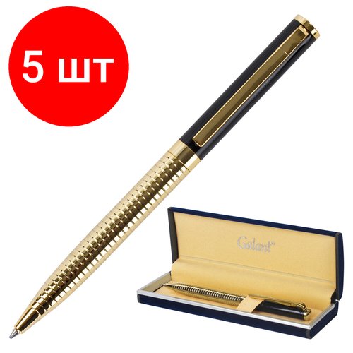 Комплект 5 шт, Ручка подарочная шариковая GALANT 'Black Melbourne', корпус золотистый с черным, золотистые детали, пишущий узел 0.7 мм, синяя, 141356
