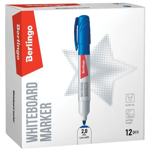 Berlingo Набор маркеров для белых досок Uniline WB200, 2 мм, синий, 2 мм, 12 шт.