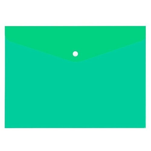 Папка-конверт с кнопкой, А4, 0,16 мм, прозрачная зеленая