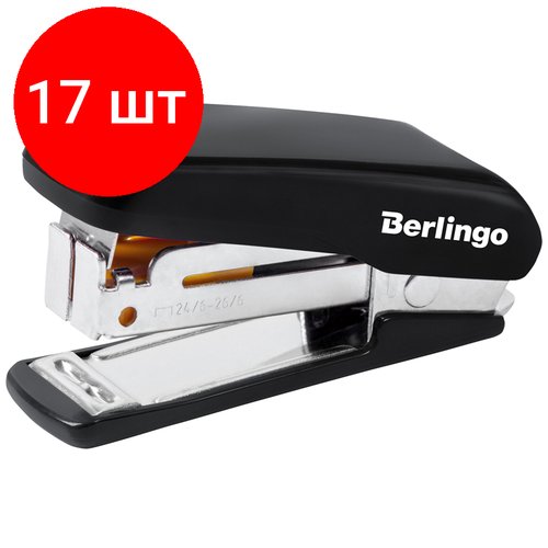 Комплект 17 шт, Мини-степлер №24/6, 26/6 Berlingo 'Comfort' до 20л, пластиковый корпус, черный