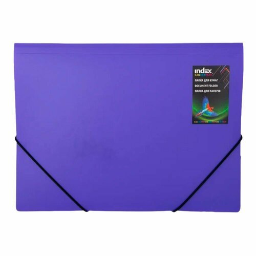 Папка на резинках Index, А4, пластик, 500 мкм, корешок 19 мм, до 200 листов, фиолетовая