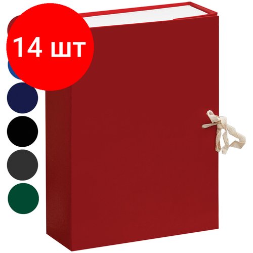 Комплект 14 шт, Короб архивный с завязками OfficeSpace разборный, БВ, 80мм, ассорти, клапан картон, до 700л