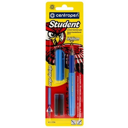 Ручка перьевая Centropen Student, синяя, 2 сменных картриджа, блистер (1 2156 0101), 10шт.