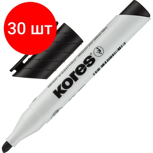 Комплект 30 штук, Маркер для белых досок KORES черный 3-5 мм скошенный наконечник '20850