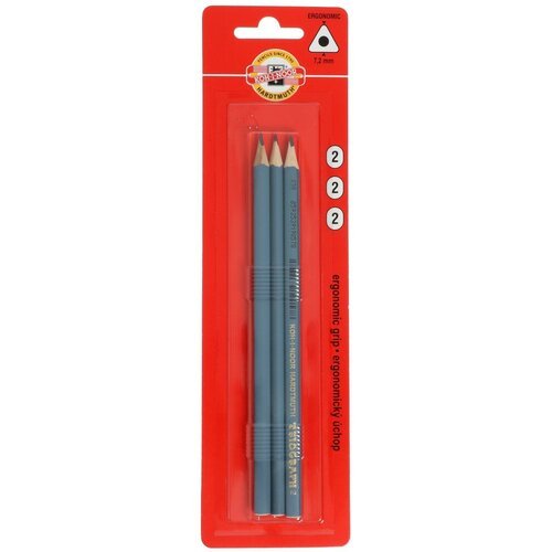 Набор карандашей чернографитных 3 штуки Koh-I-Noor TRIOGRAPH 1802 HB, серый корпус, блистер