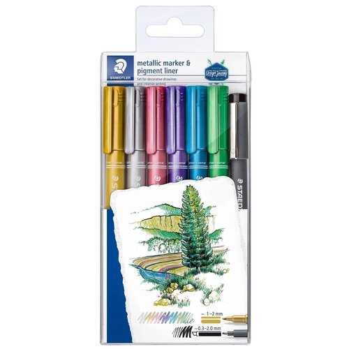 Staedtler Набор маркеров Metallic, + ручка (8323-SWP6P), разноцветный, 7 шт.