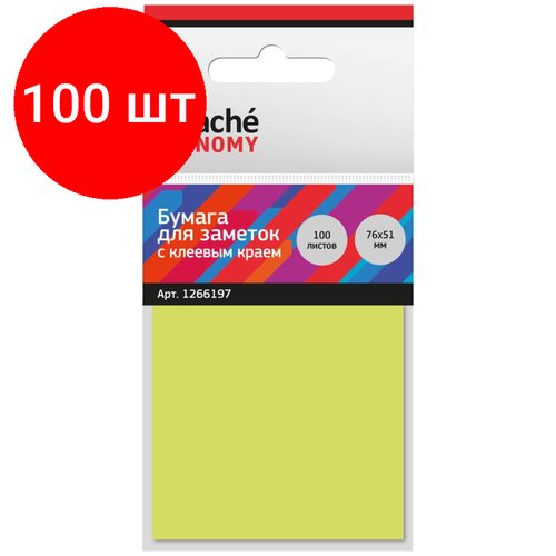 Комплект 100 штук, Стикеры Attache Economy с клеев. краем 76x51 мм, 100 лист неоновый желтый