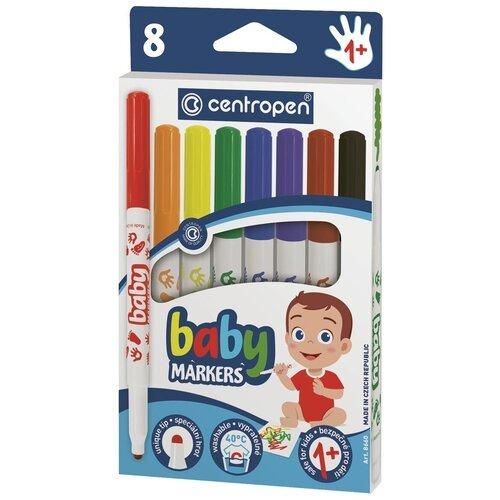 Фломастеры Centropen 'Baby Markers', 8 цветов, утолщенные, смываемые, картонная упаковка, европодвес (5 8660 0801)